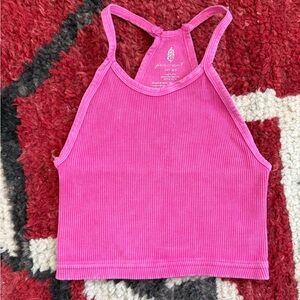 Free People Happiness Runs Pink Ribbed Tank Top